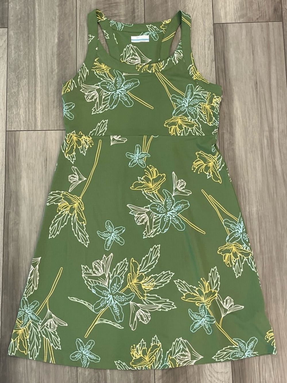 Sleeveless Olive Green Floral Midi Dress